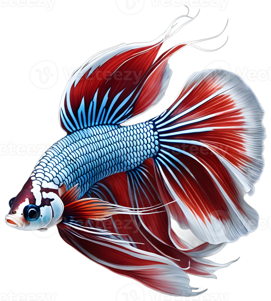 siamese fighting fish isolated on translucent background. ai generative png