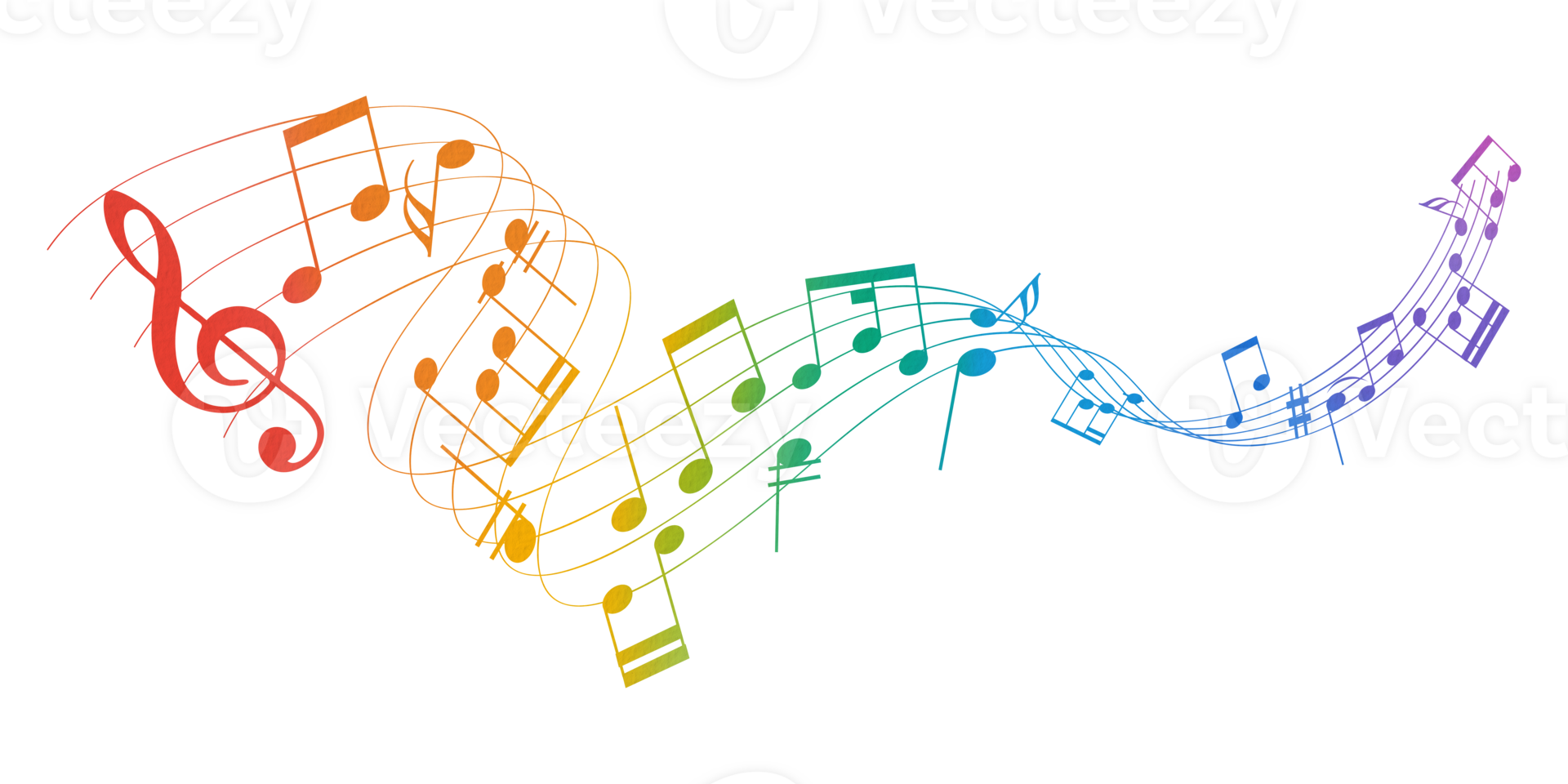 Colorful music note wave. Music notes melody on transparent background png