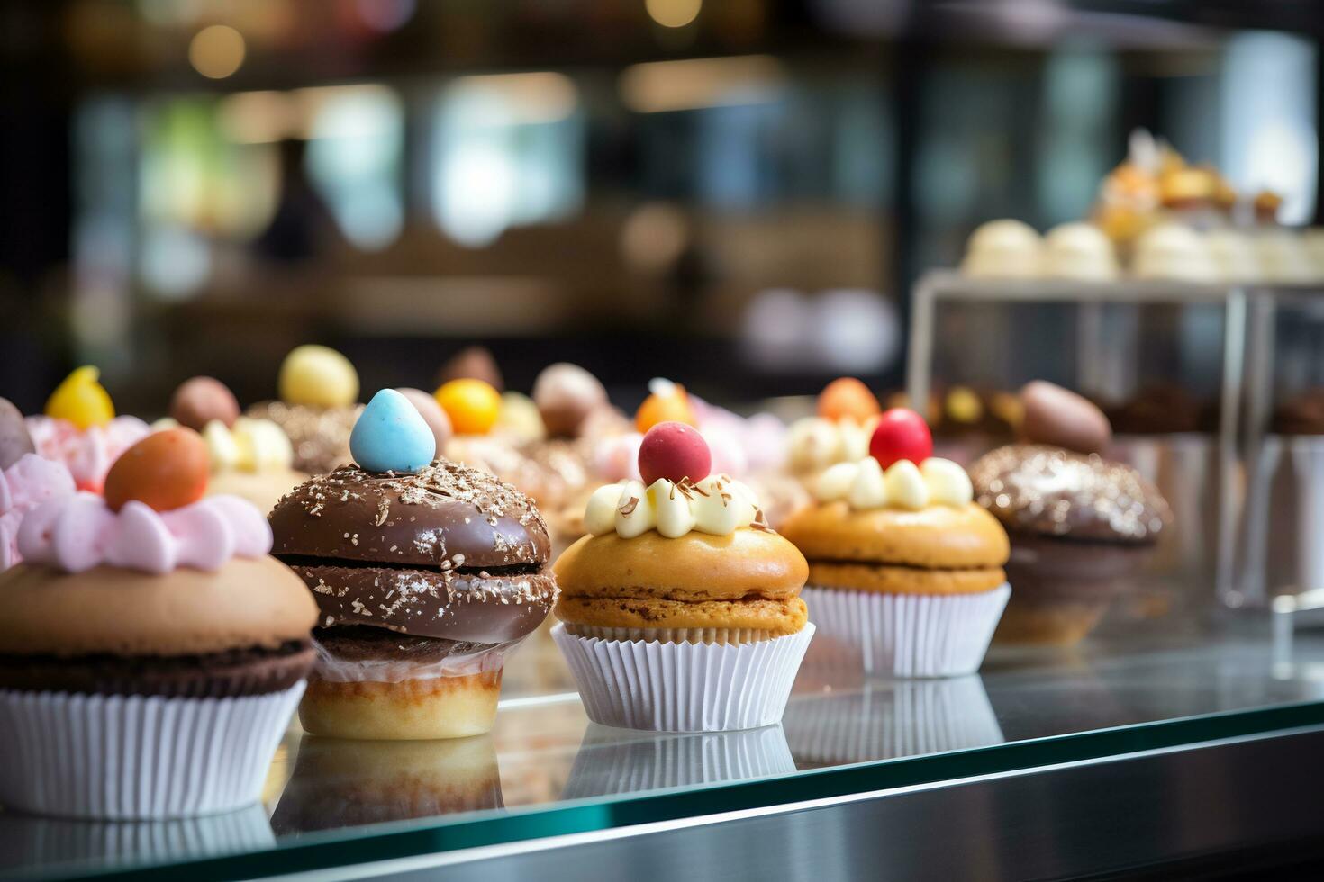 Inside a gourmet bakery Easter treats are being beautifully displayed AI Generative photo