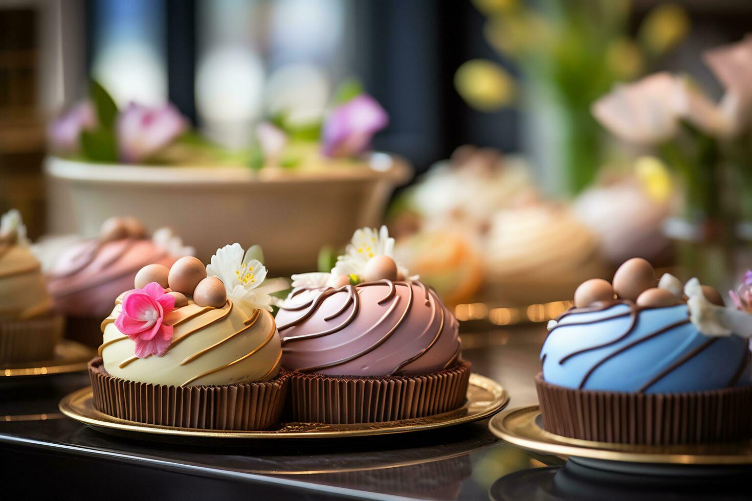Inside a gourmet bakery Easter treats are being beautifully displayed AI Generative photo