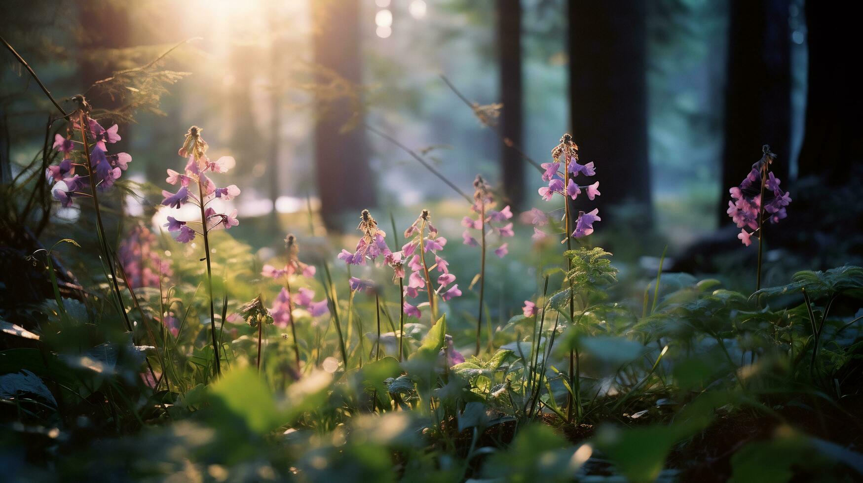 Various kinds of flowers grow in the depths of the natural forest AI Generative photo