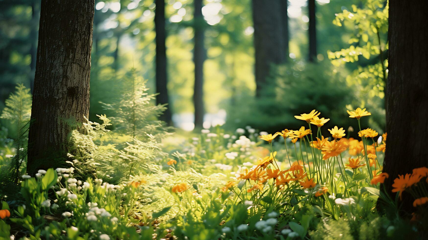 varios tipos de flores crecer en el lo más hondo de el natural bosque ai generativo foto