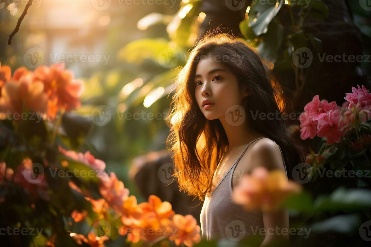 Beautiful asian girl exuding her natural beauty AI Generative photo
