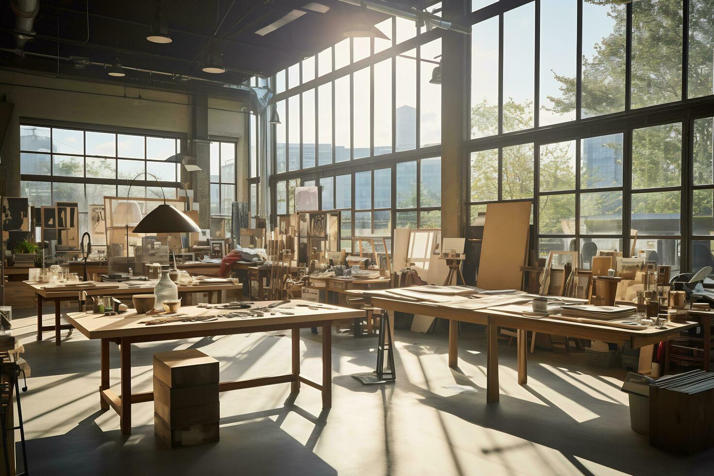 Contemporary art studio in a bustling city AI Generative photo