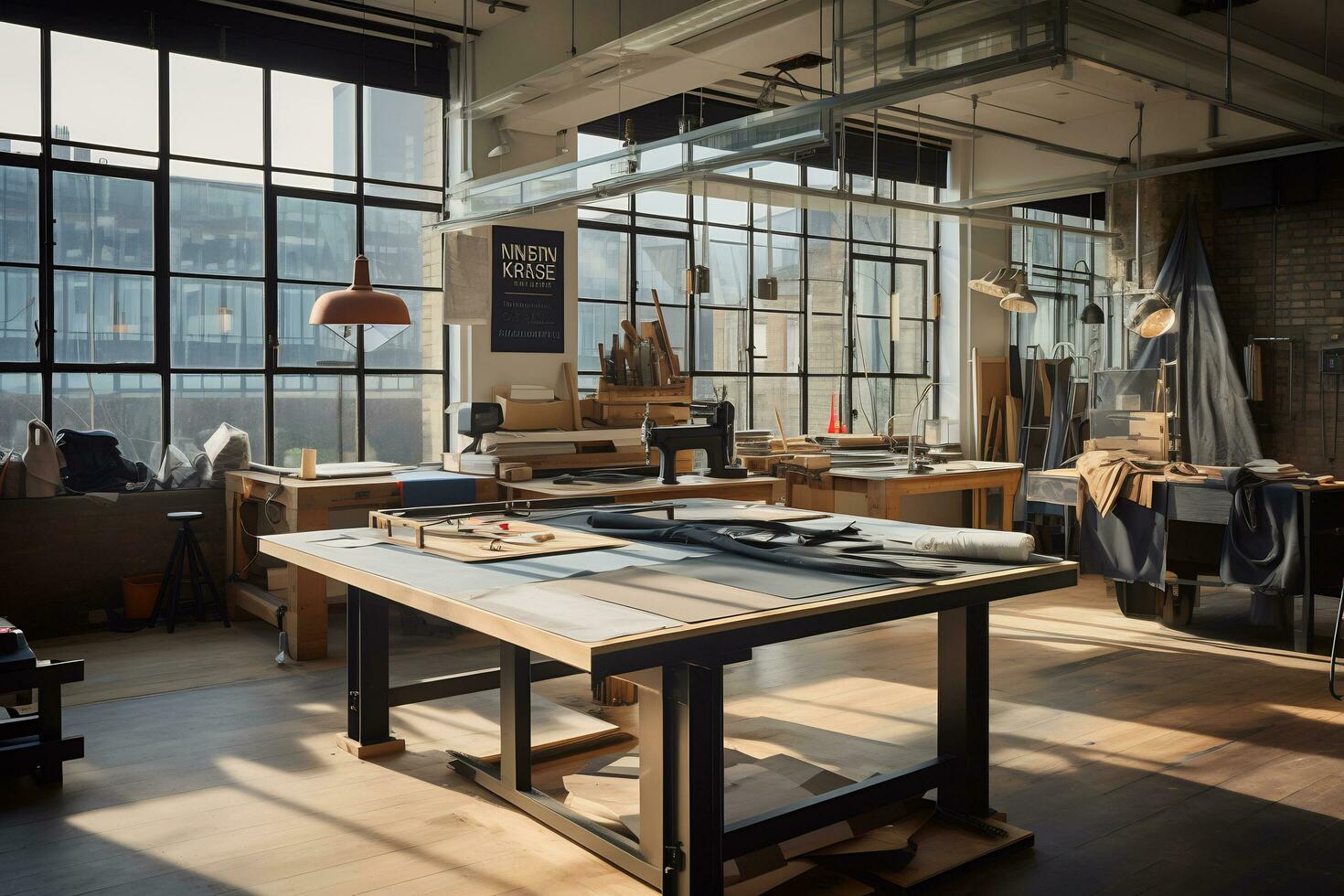Contemporary art studio in a bustling city AI Generative photo