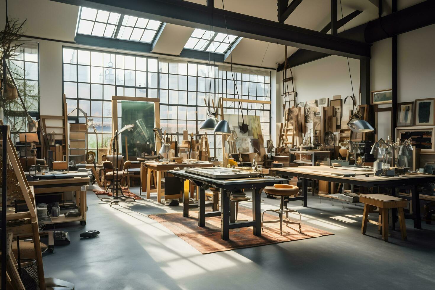 Contemporary art studio in a bustling city AI Generative photo
