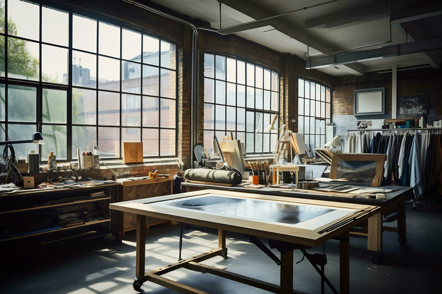 Contemporary art studio in a bustling city AI Generative photo