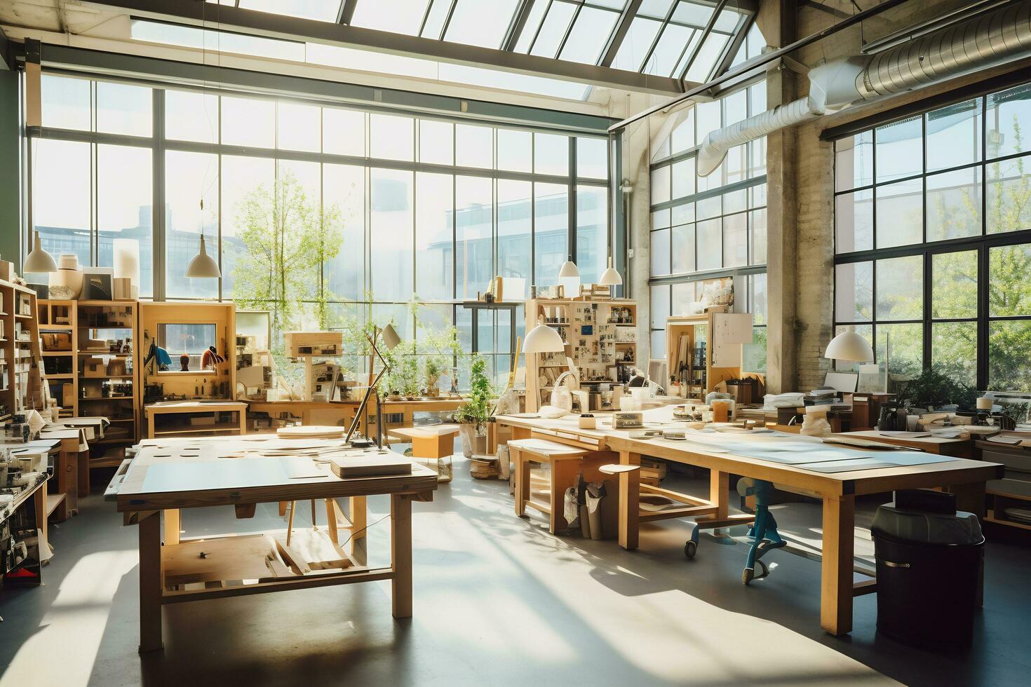 Contemporary art studio in a bustling city AI Generative photo