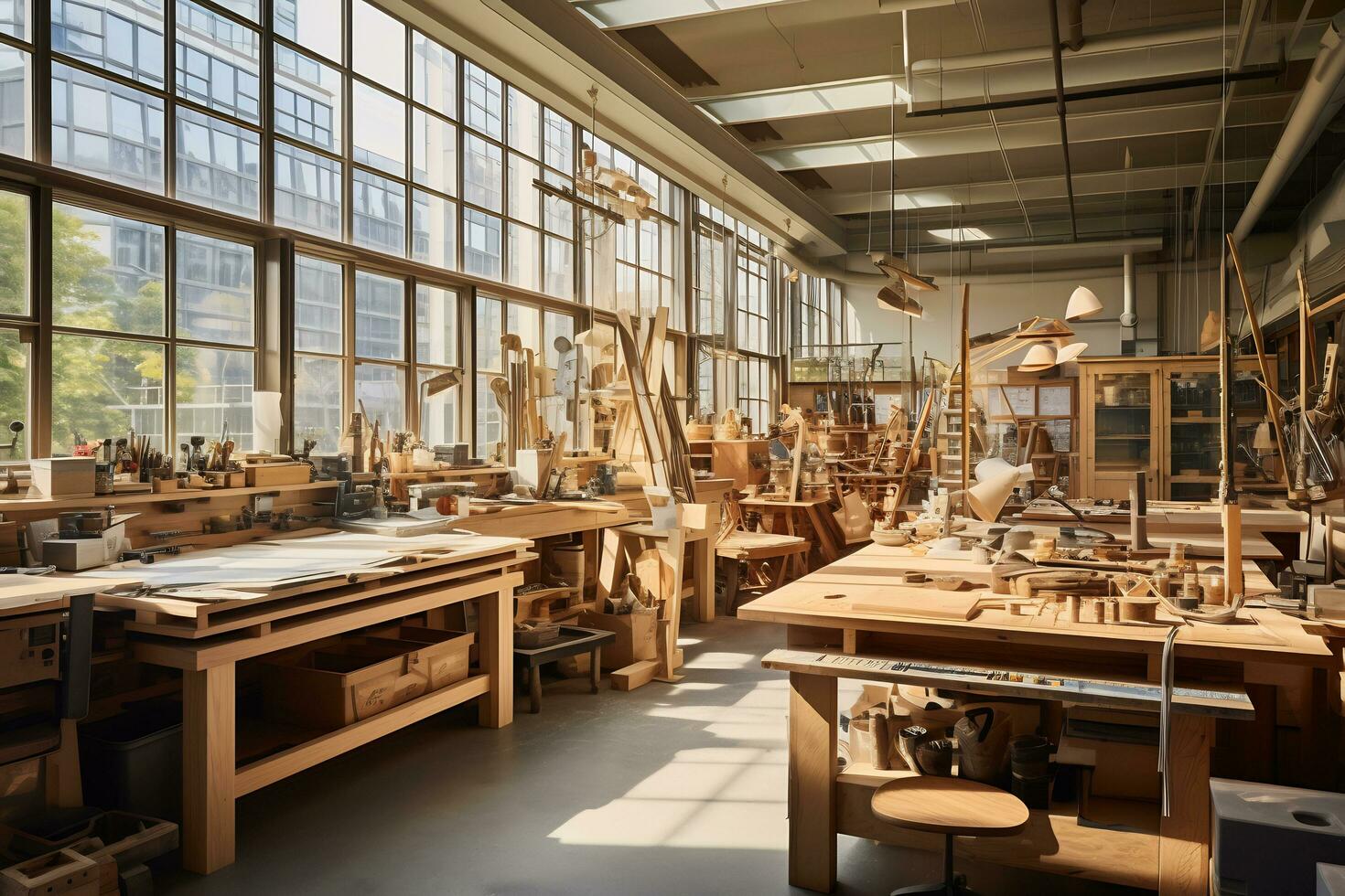 Contemporary art studio in a bustling city AI Generative photo