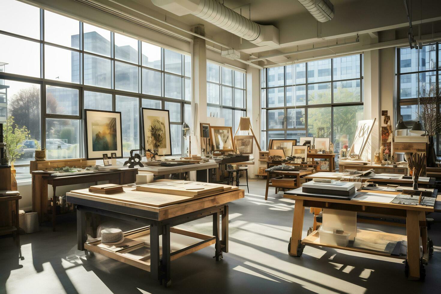Contemporary art studio in a bustling city AI Generative photo