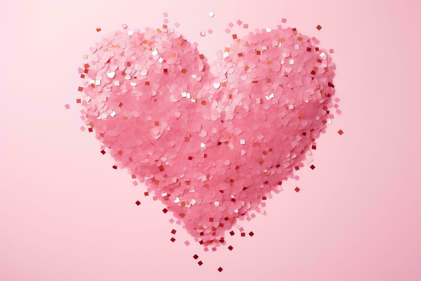 Pink glitter heart on pink background. Valentine's day concept. Copy space.AI generated photo