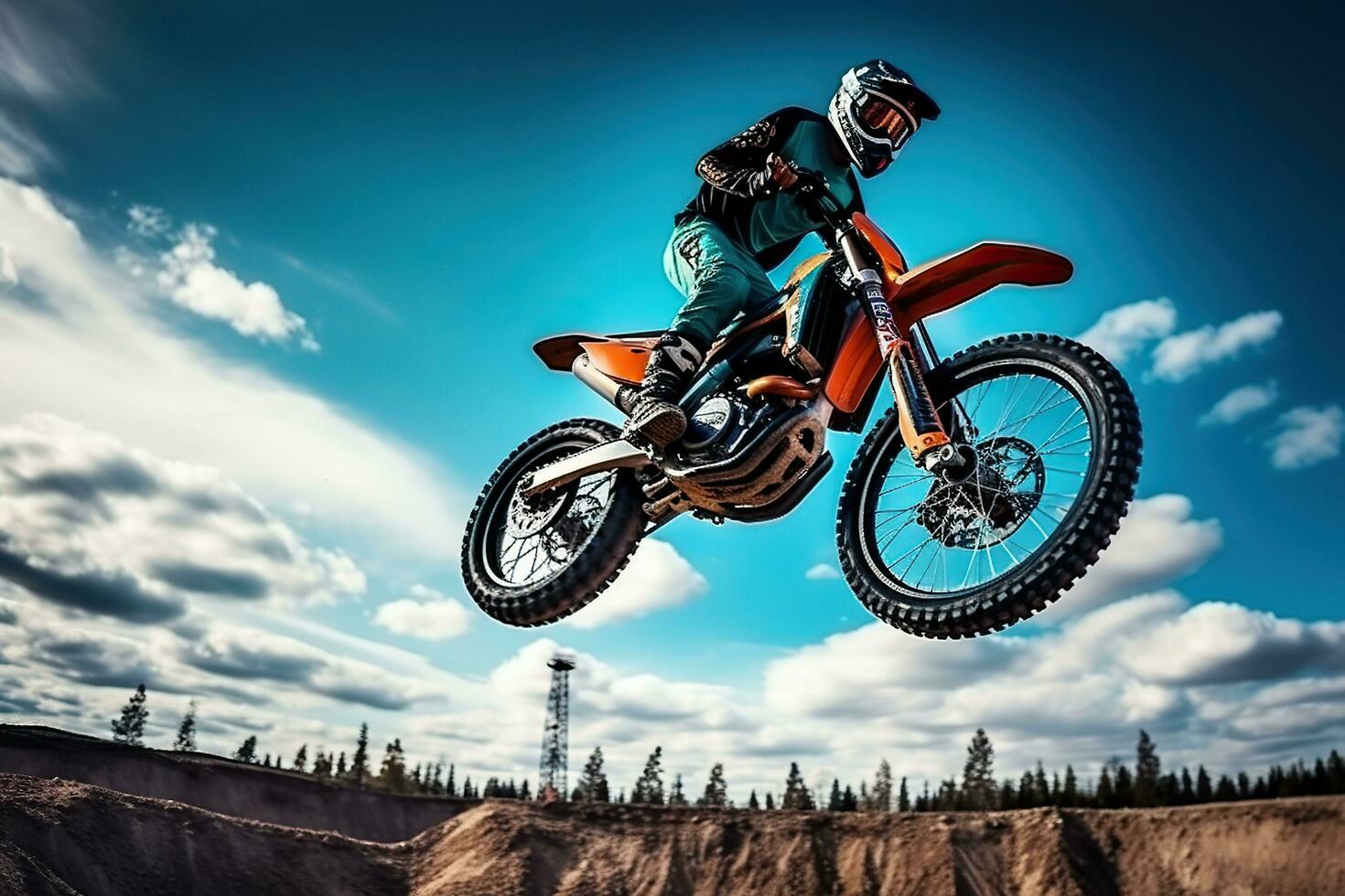 Motocross rider in action on the race track. Extreme motocross sport.AI Generated photo
