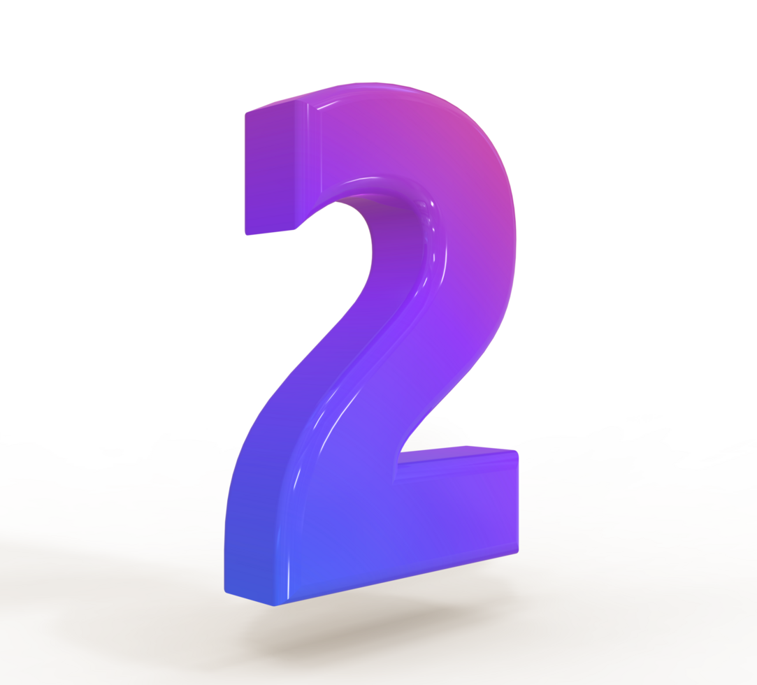 Number 1 to 9 3d style color gradient png