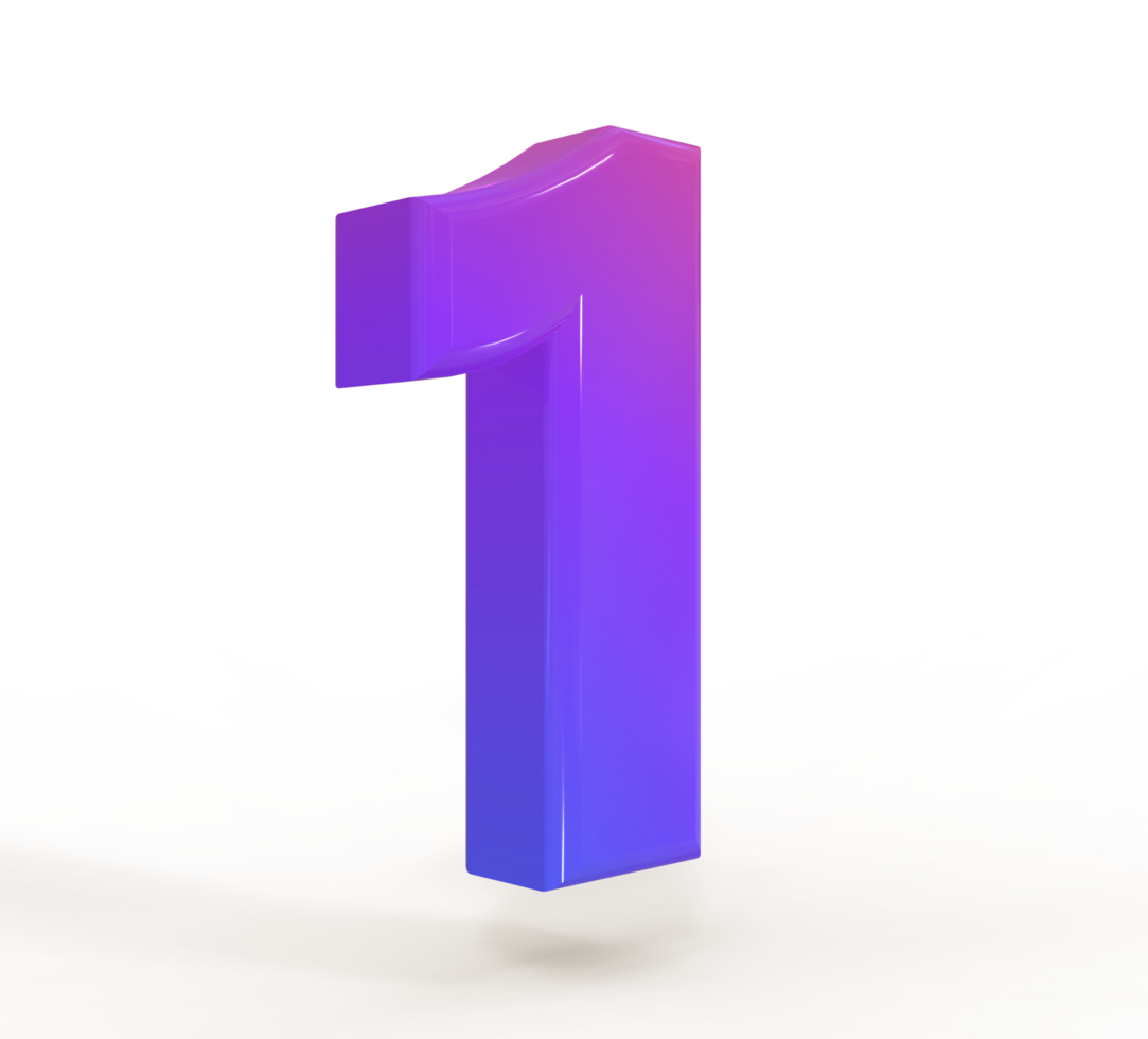 Number 1 to 9 3d style color gradient png