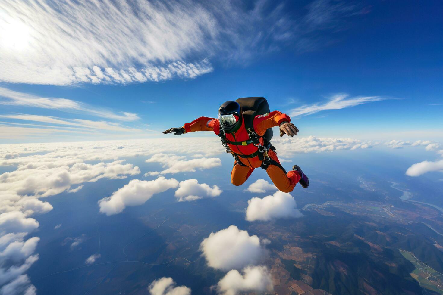 paracaidismo. hombre en paracaídas equipo. paracaidismo deporte. extremo hobby.ai generado foto