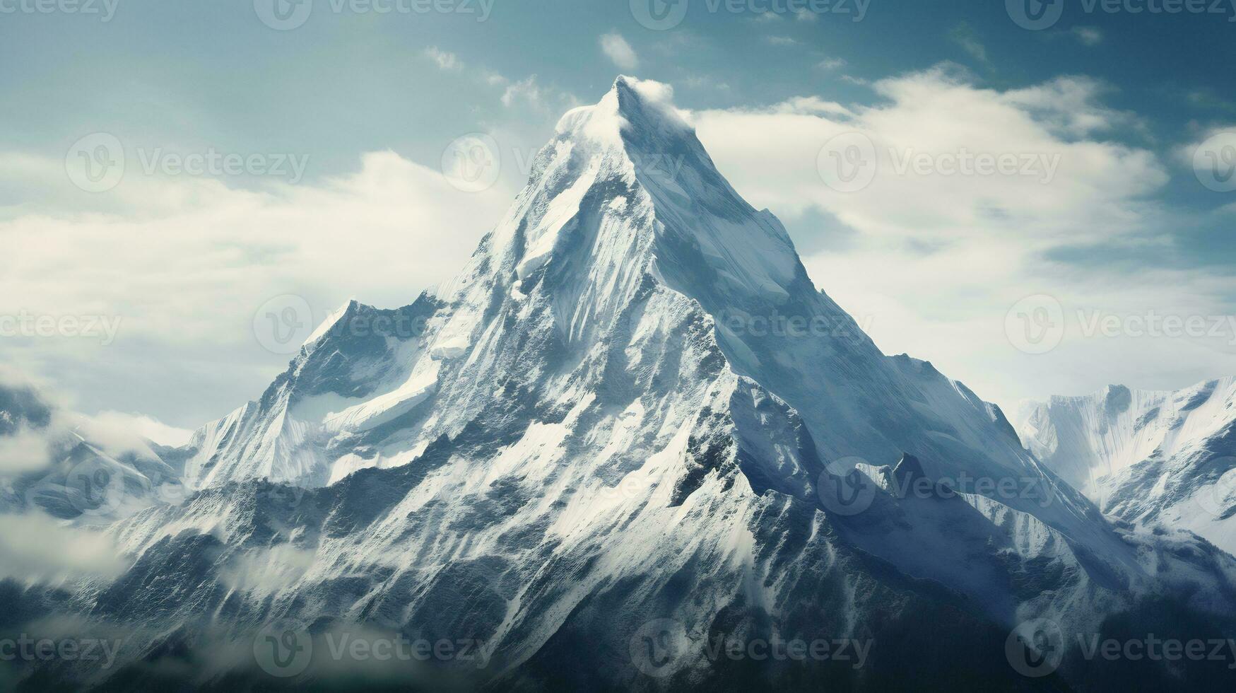 A pristine snow covered mountain peak AI Generative photo