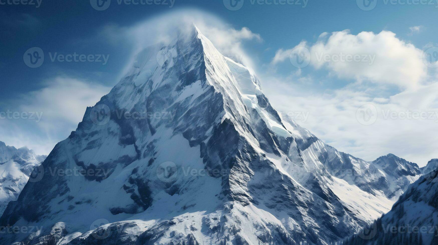 A pristine snow covered mountain peak AI Generative photo