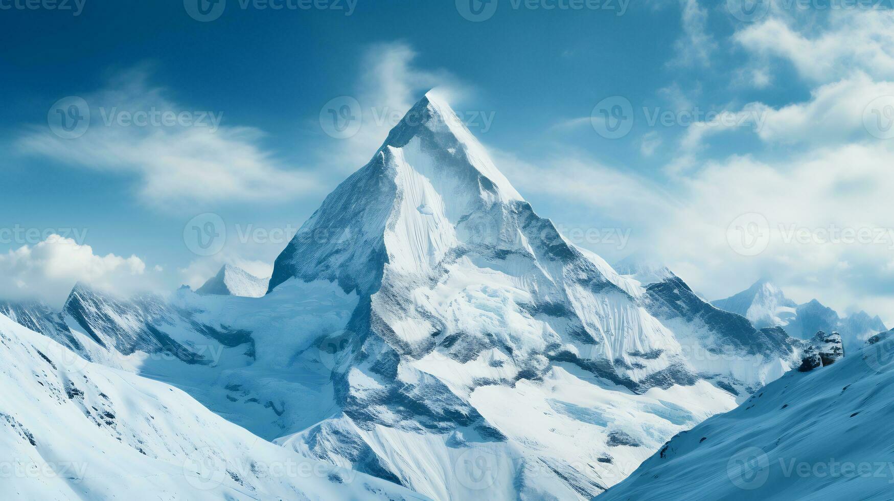 A pristine snow covered mountain peak AI Generative photo