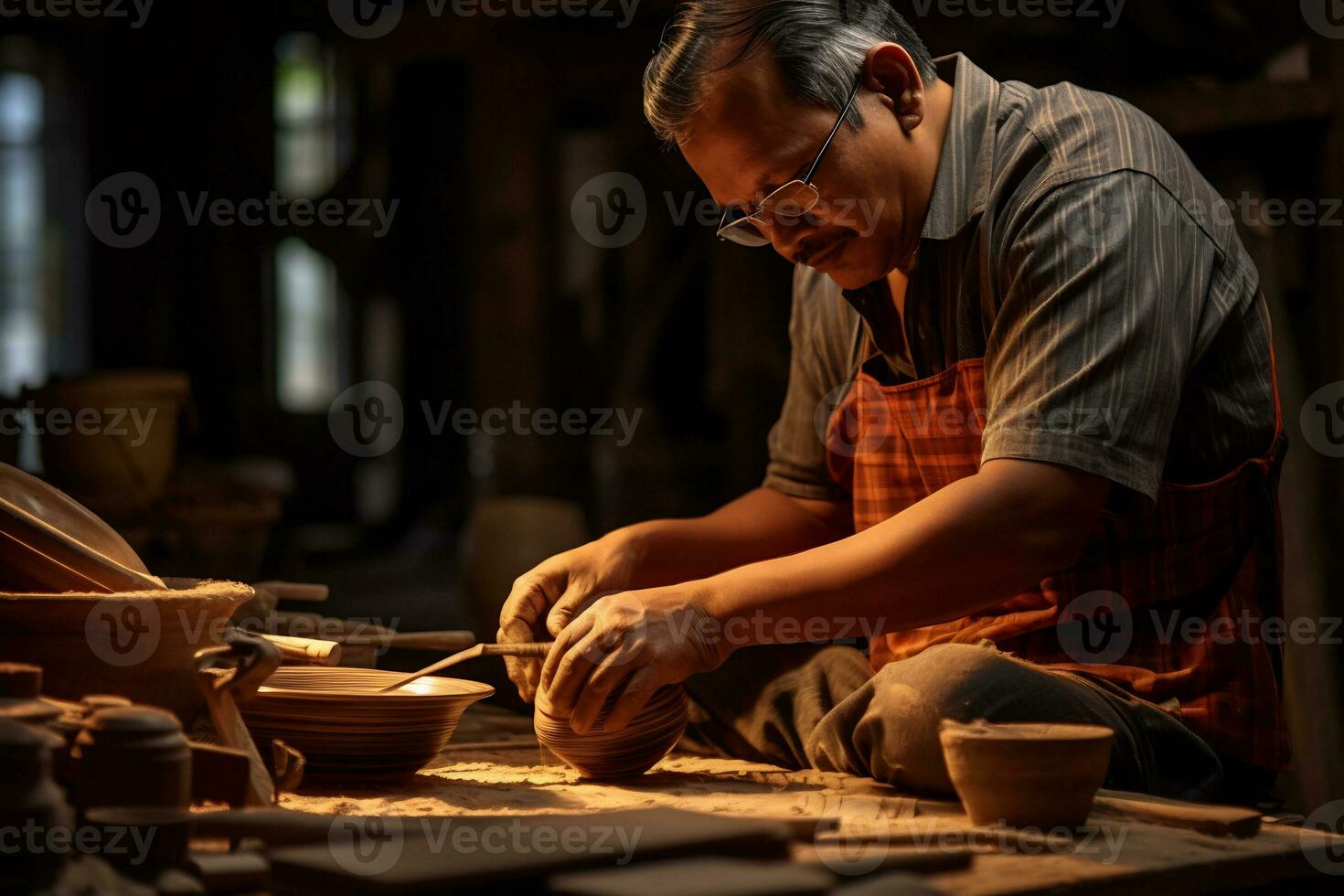 Talented traditional craftsmen are making handicrafts AI Generative photo