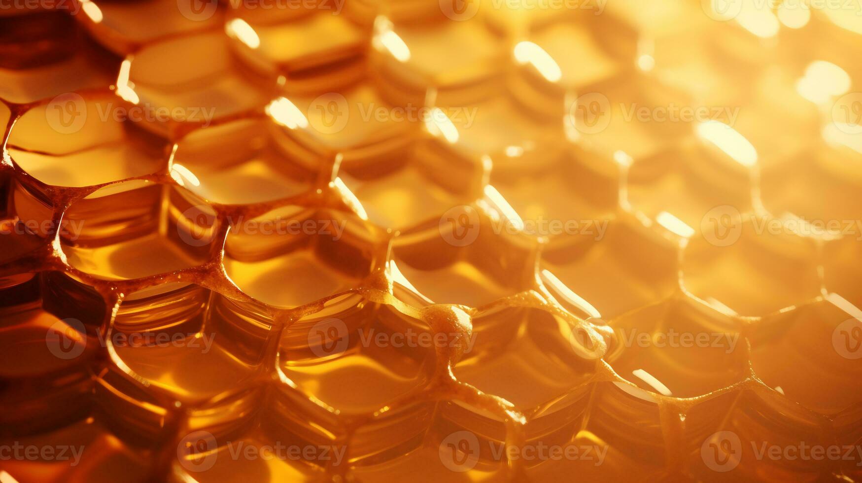 Detailed close up photo of a honeycomb full of honey AI Generative