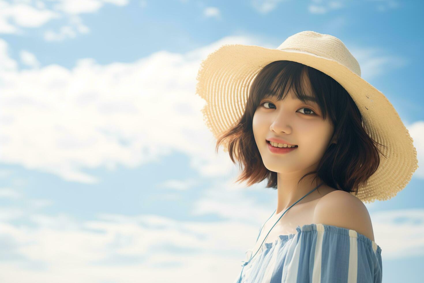 Beautiful young asian girl wearing summer dress in sunny day AI Generative photo