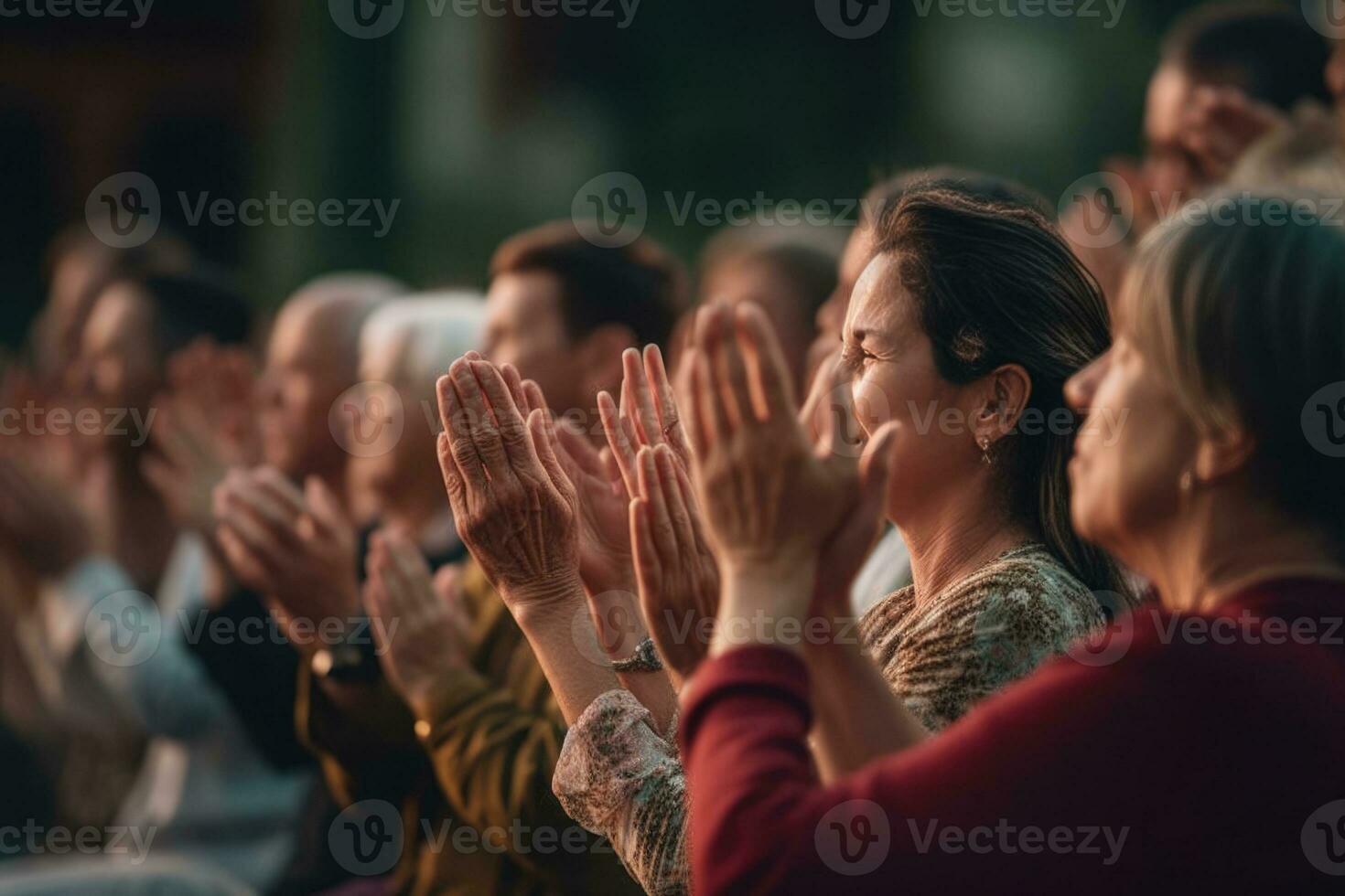 People listening and clapping at conference and presentation. AI Generated photo
