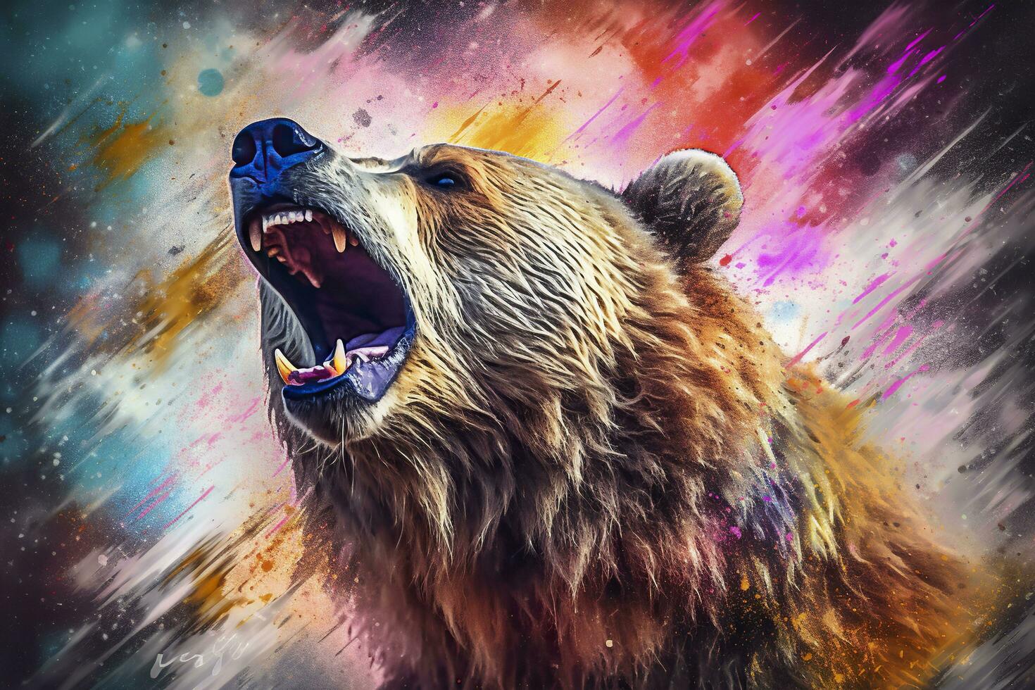 Bear with colorful splashes.AI Generated photo