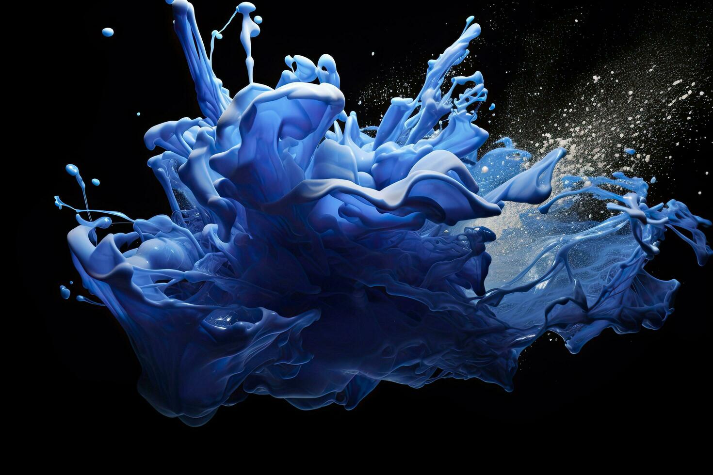 Blue paint splash isolated on black background.AI Generated photo