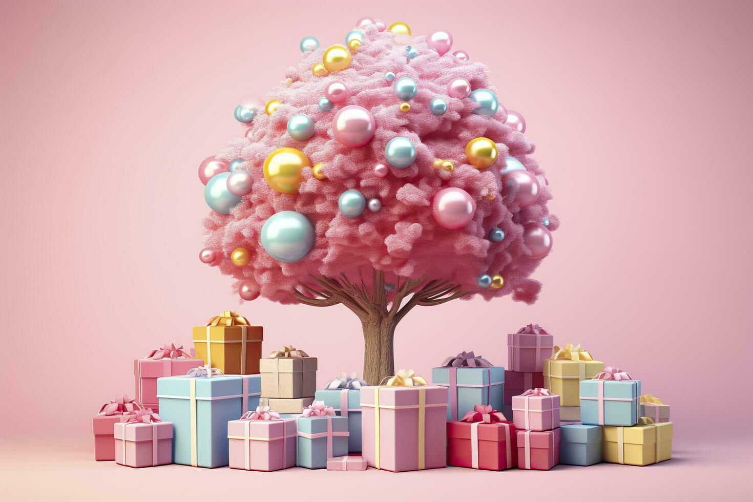 3d tree with gift boxes.AI Generated photo