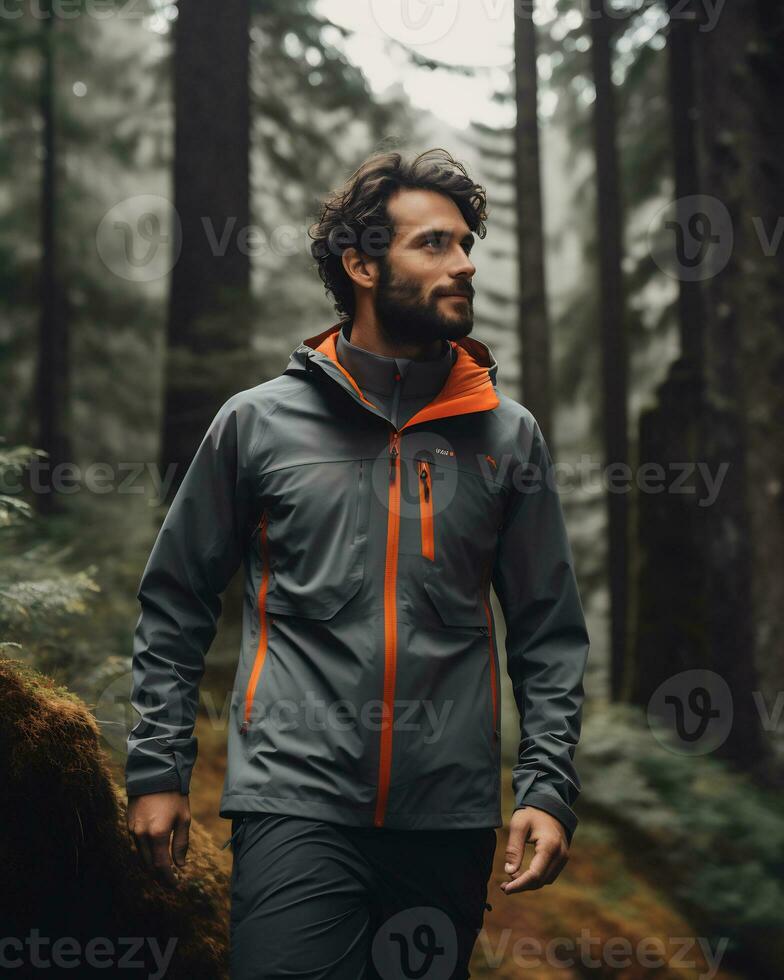 men wearing lightweight hiking jacket functional sleek AI Generative photo