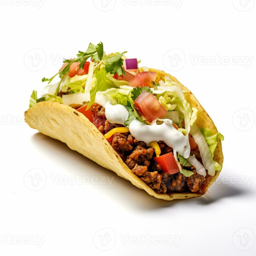 A delicious taco in isolated white background AI Generative photo