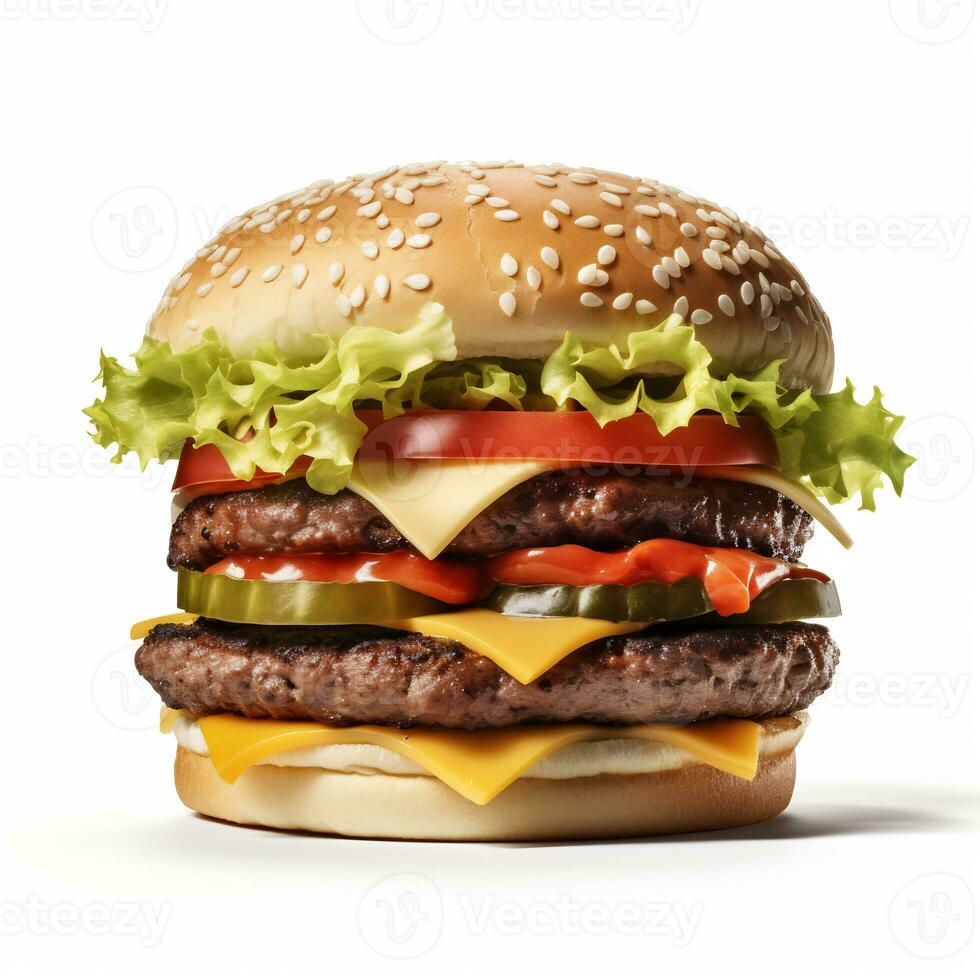 A delicious burger in isolated white background AI Generative photo