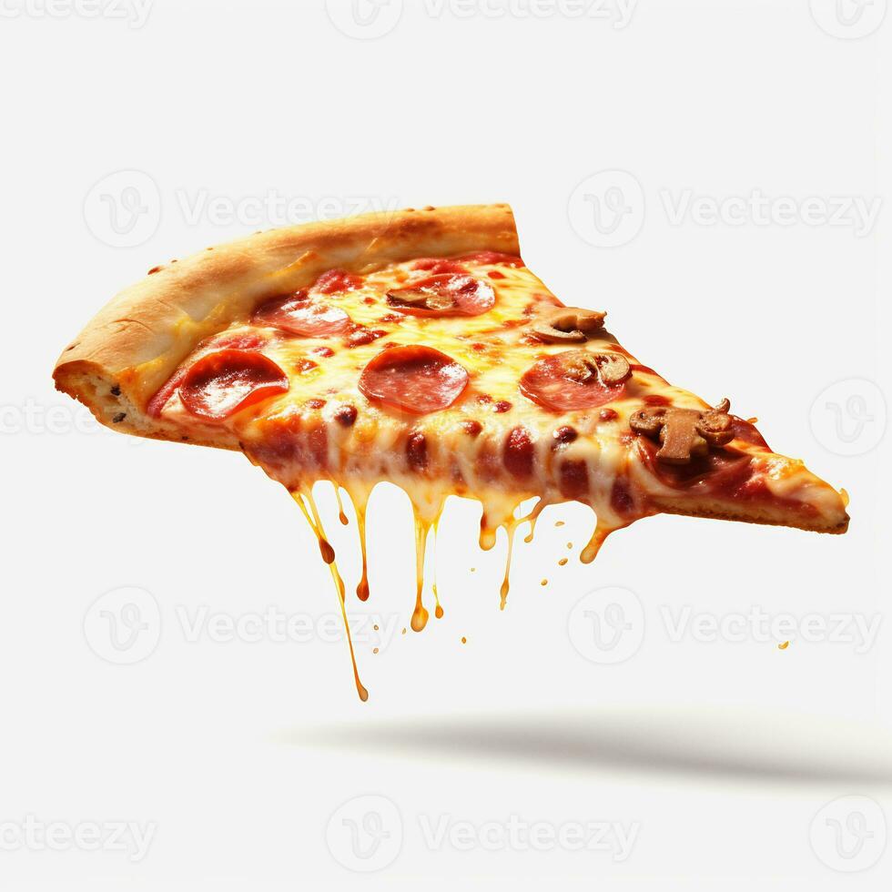 A delicious slice pizza in isolated white background AI Generative photo