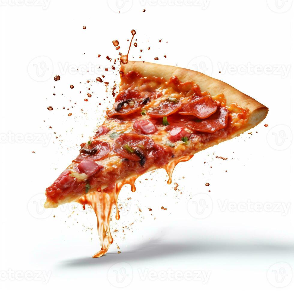 A delicious slice pizza in isolated white background AI Generative photo