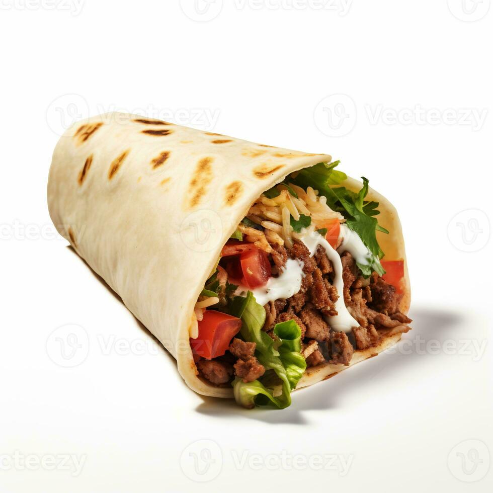 A delicious burito in isolated white background AI Generative photo