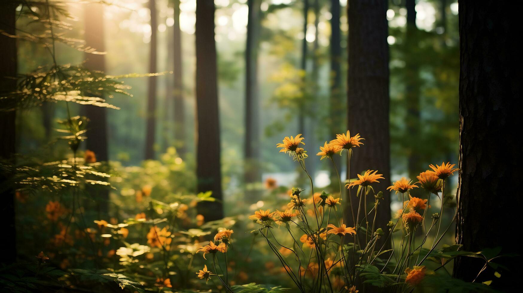 Various kinds of flowers grow in the depths of the natural forest AI Generative photo