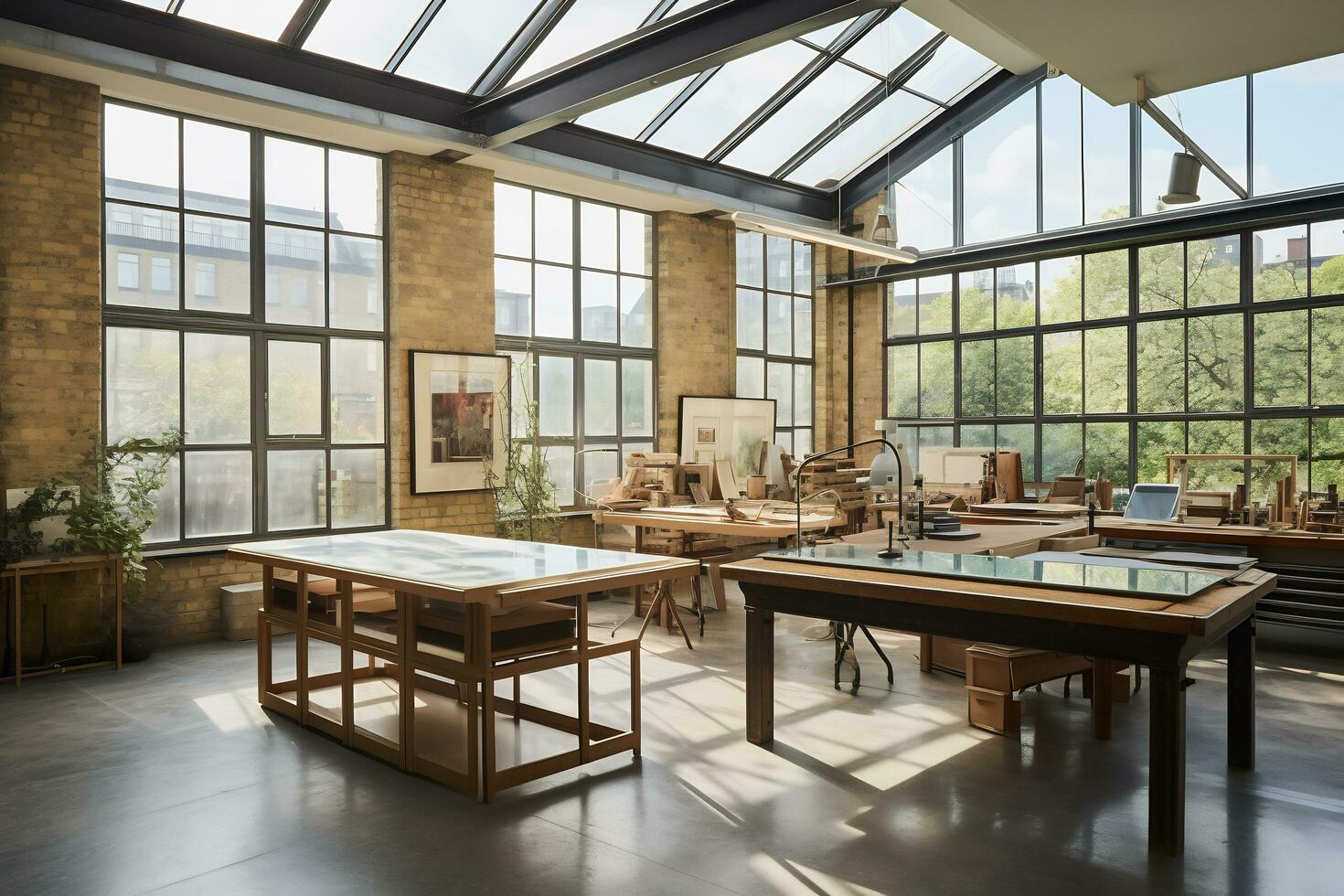 Contemporary art studio in a bustling city AI Generative photo