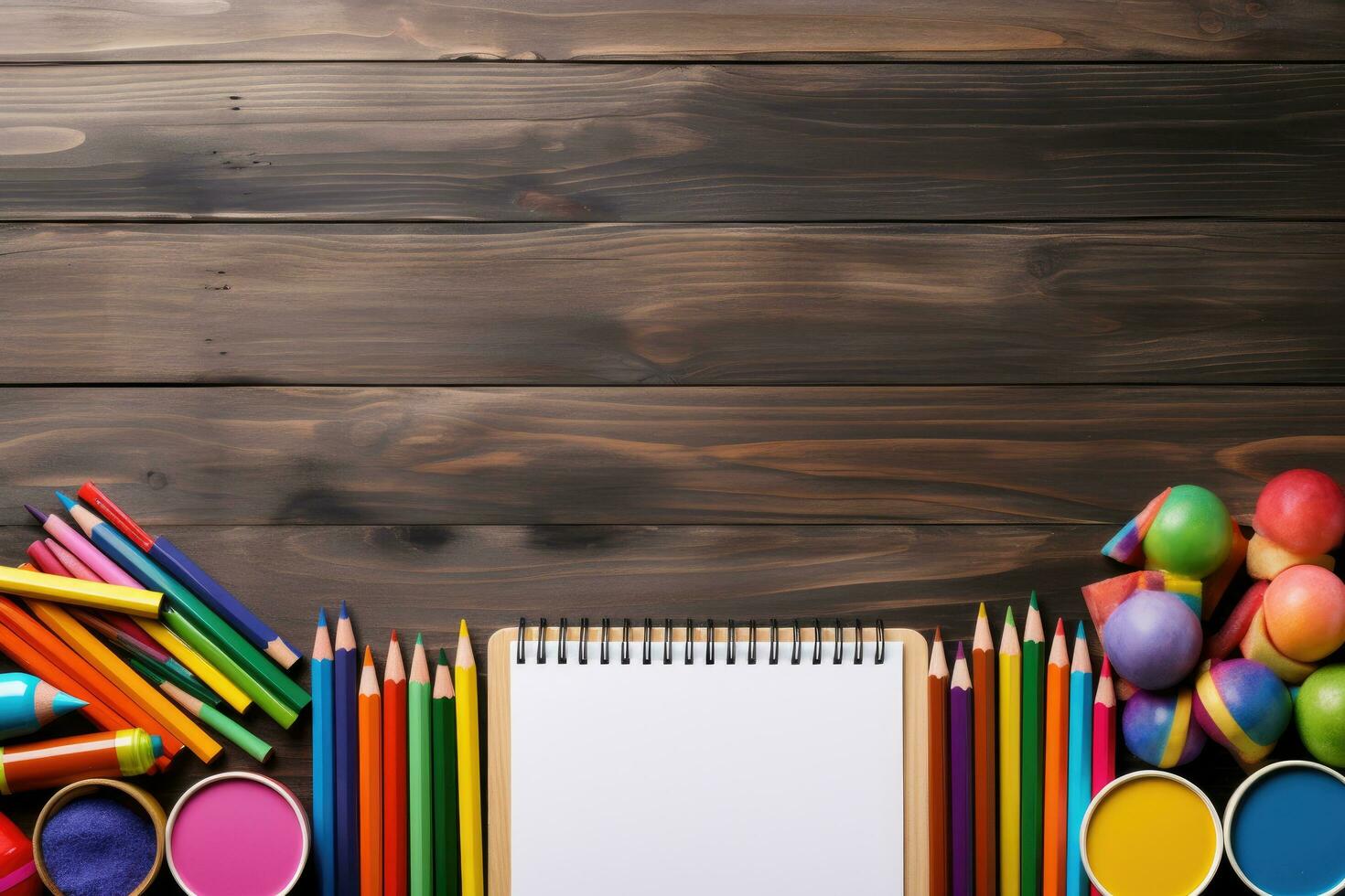 School supplies on wooden background. Back to school. Copy space. Back to School background concept. School supplies on a wooden background, AI Generated photo