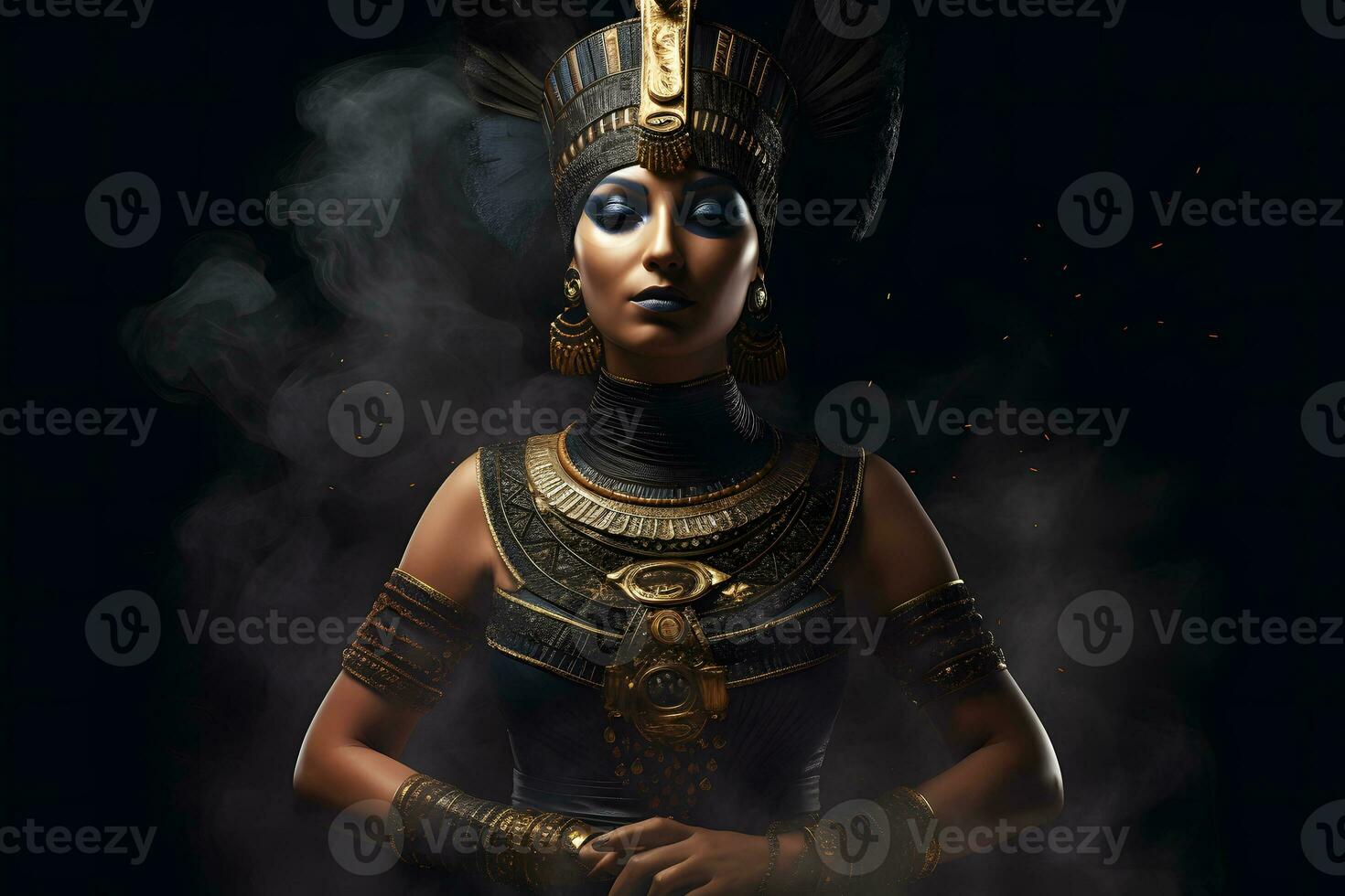 Egyptian goddess on black background. Neural network AI generated art photo