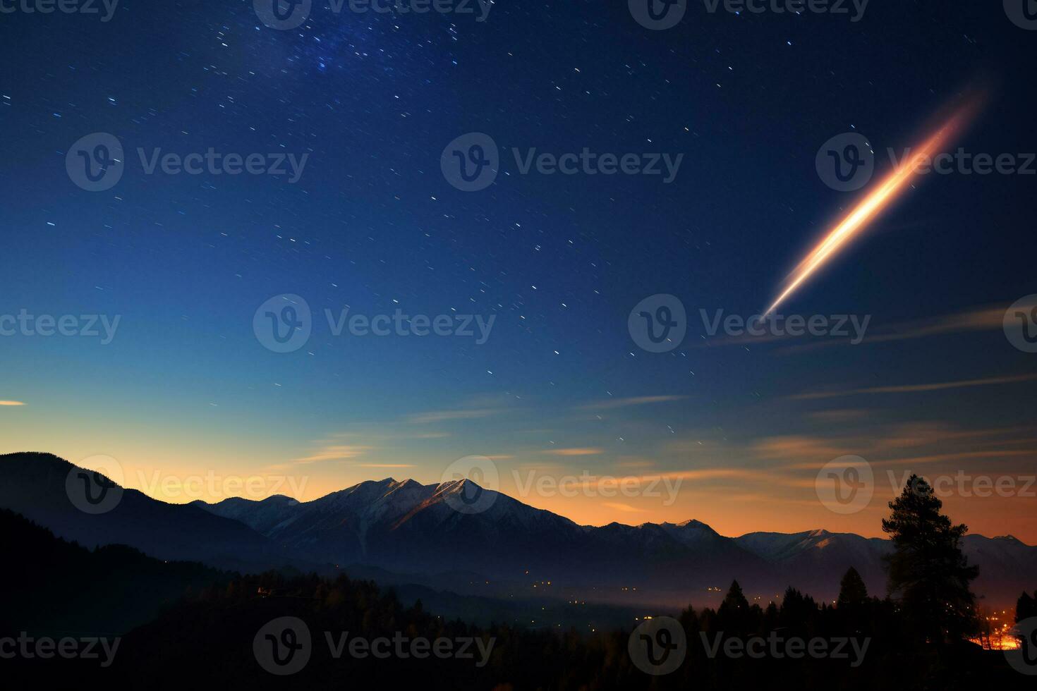 In the depths of the cosmos it is truly amazing to see beautiful shooting stars AI Generative photo