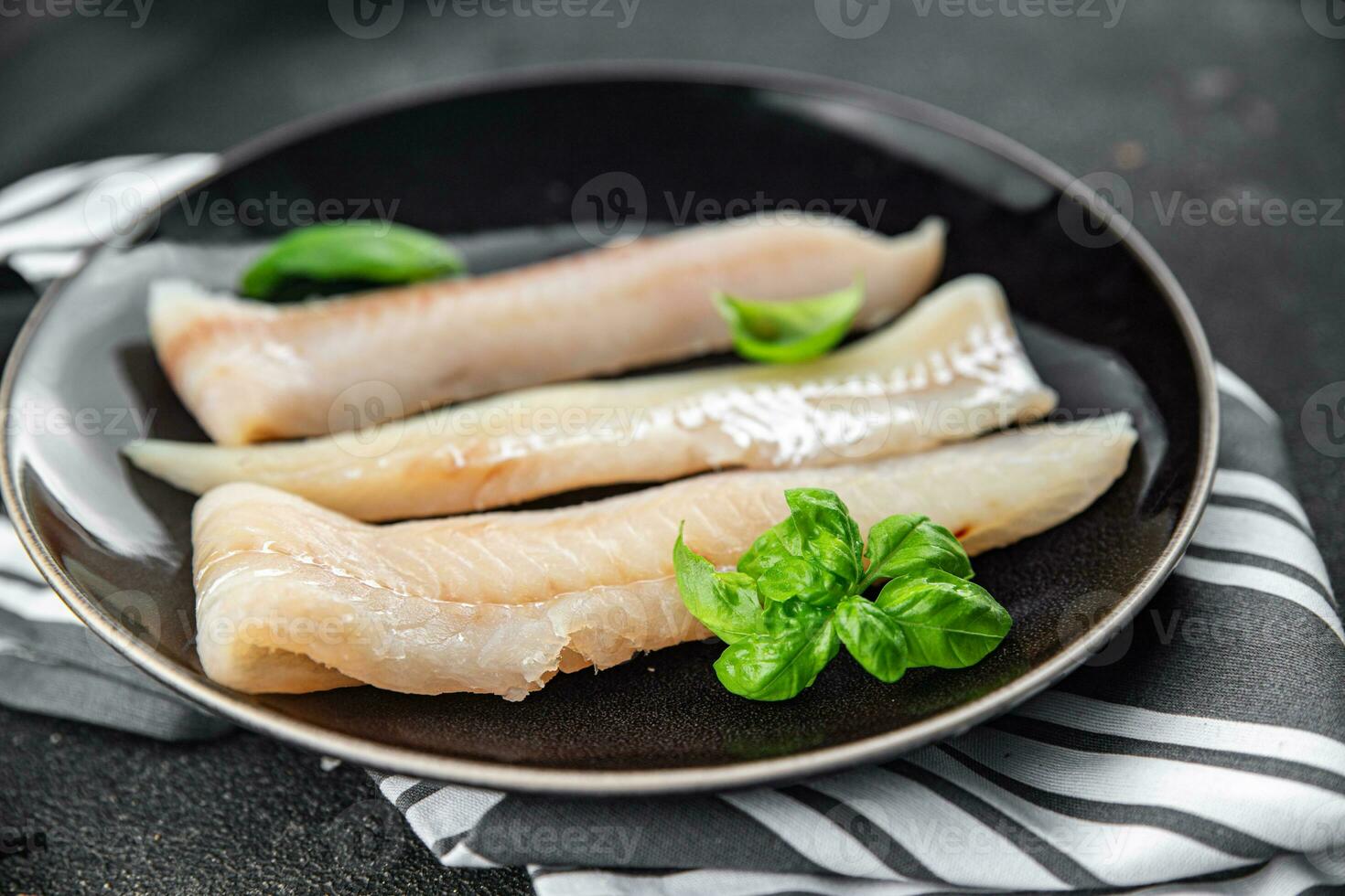 blue whiting fish fillet fresh seafood delicious healthy eating Pescetarian cooking appetizer meal food snack on the table copy space food background rustic top view photo