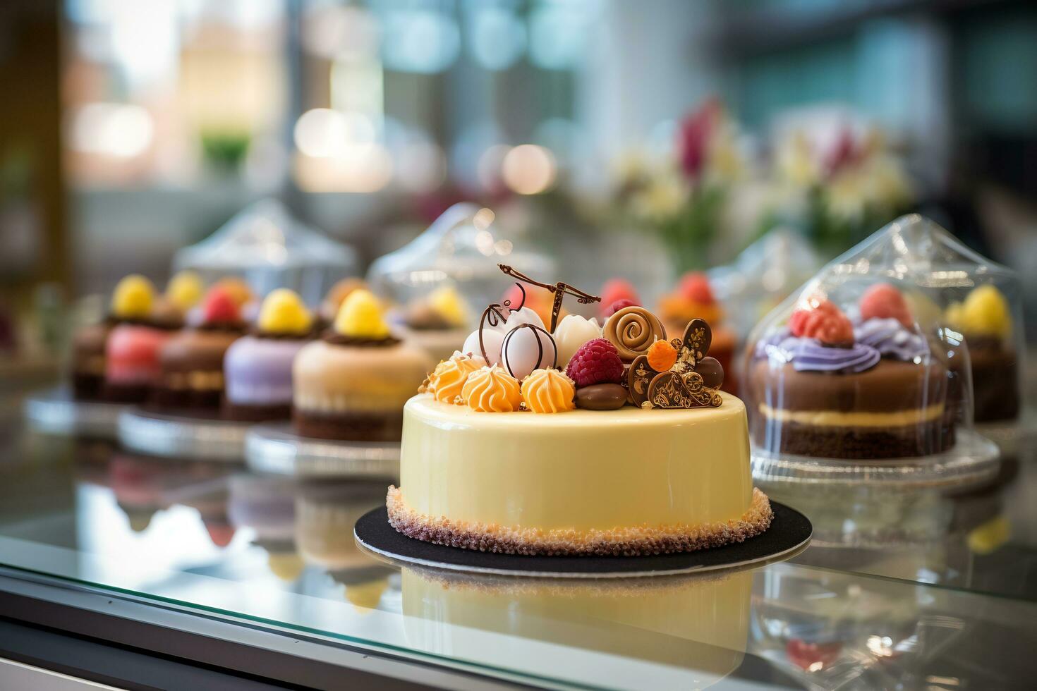 Inside a gourmet bakery Easter treats are being beautifully displayed AI Generative photo