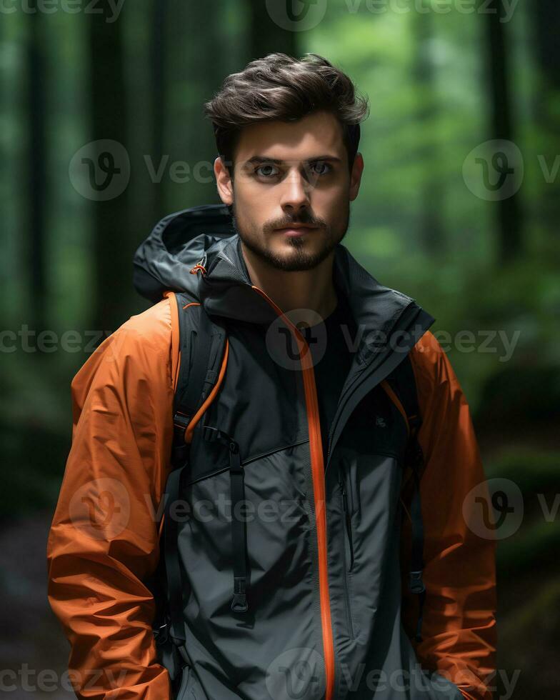 men wearing lightweight hiking jacket functional sleek AI Generative photo
