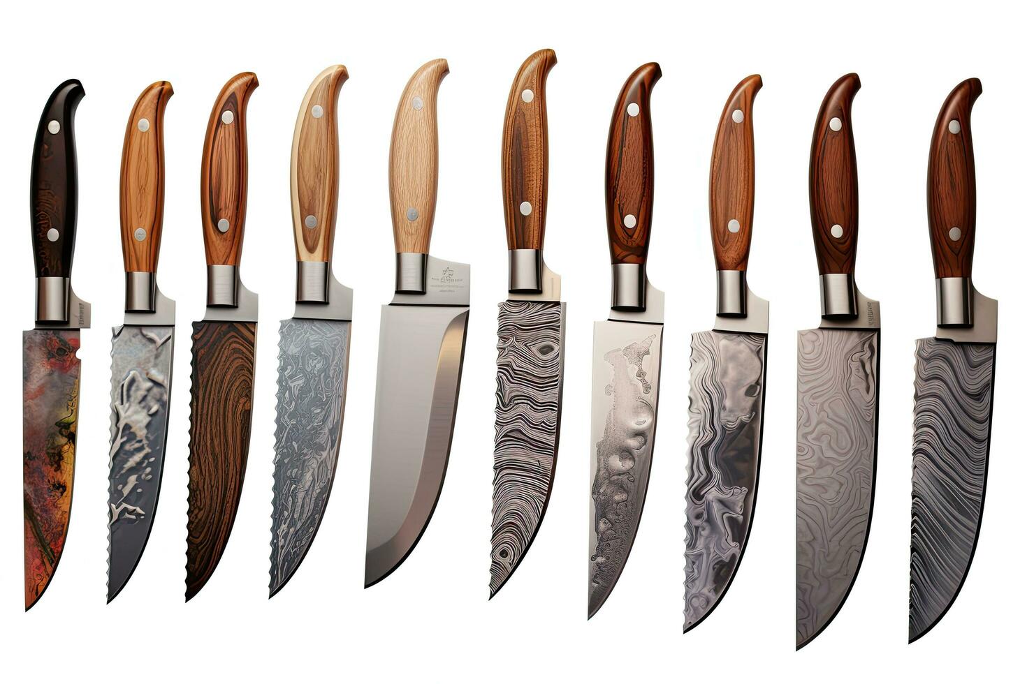 Set of knives isolated on a white background. 3d rendering. Chef Knives in a white background, AI Generated photo