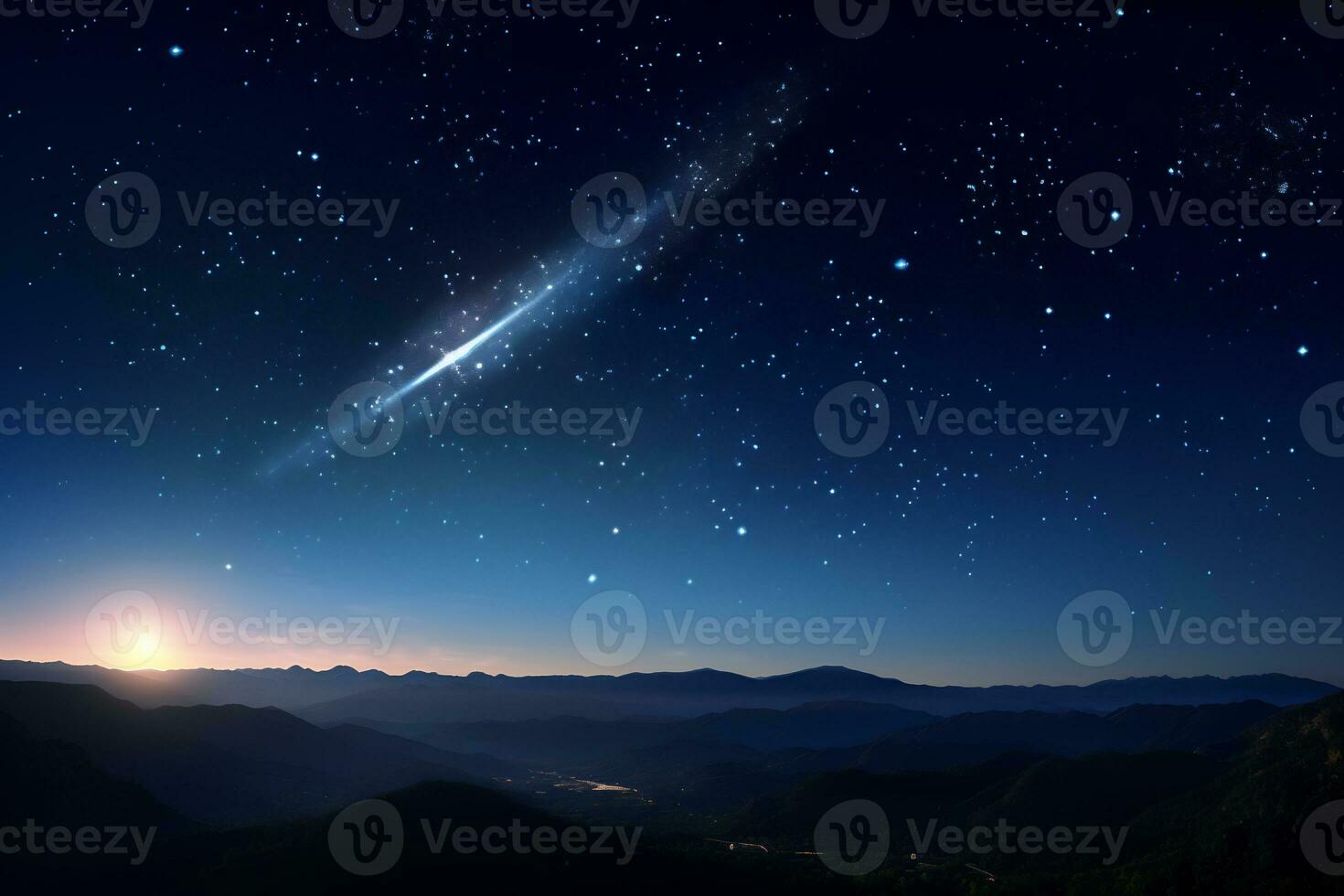 In the depths of the cosmos it is truly amazing to see beautiful shooting stars AI Generative photo