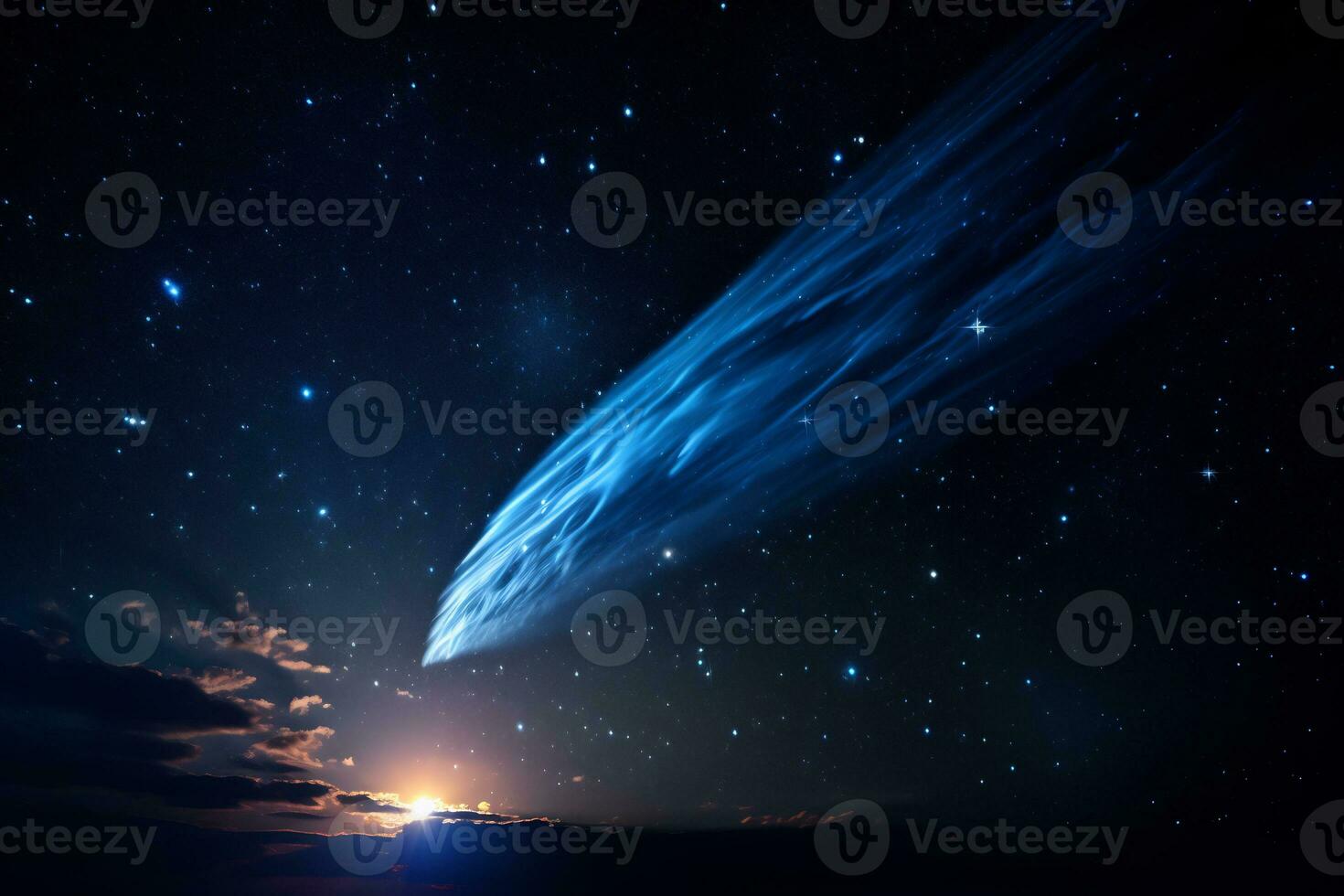 In the depths of the cosmos it is truly amazing to see beautiful shooting stars AI Generative photo
