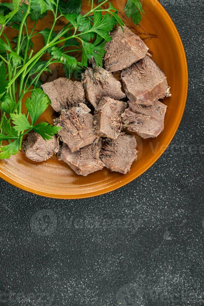 tongue pork meat cooked fresh meal eating cooking appetizer food snack on the table copy space food background photo