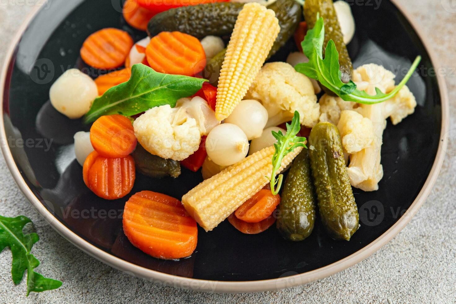 vegetable pickled salad cucumber, gherkin, carrot, onion, cauliflower, pepper appetizer meal food photo