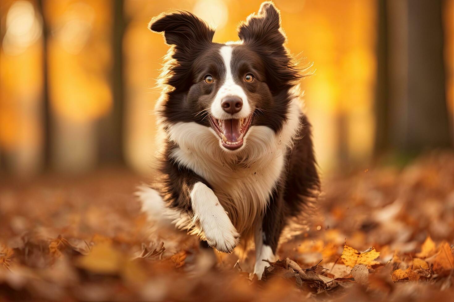 Portrait of border collie dog living in belgium. Border collie dog running in the autumn meadow. Pet animals, AI Generated photo