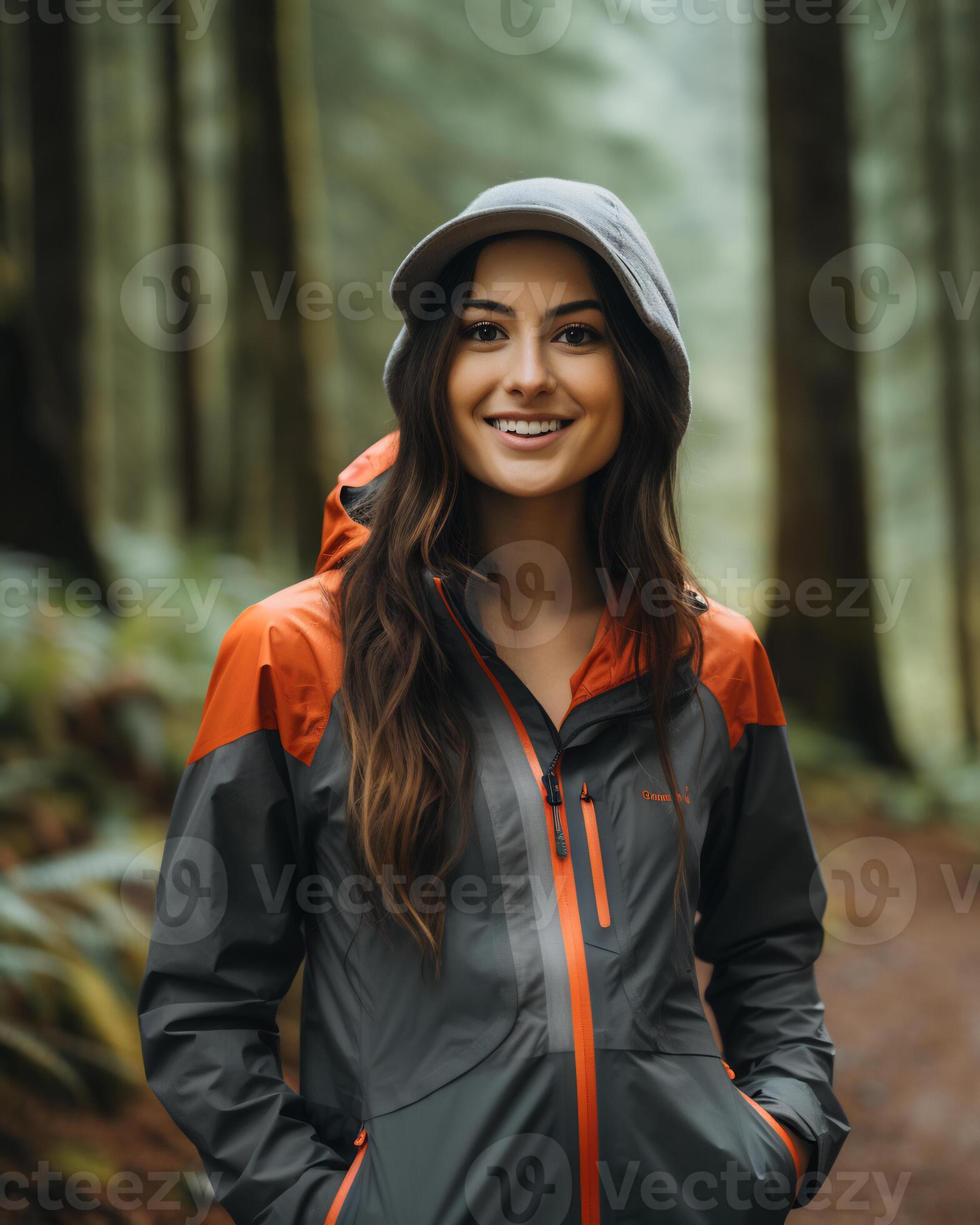 women wearing lightweight hiking jacket functional sleek AI Generative